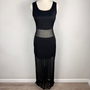 VTG 80's/90's Tower Black Sheer Mesh Panel Sleeveless Chic Maxi Dress Size LG